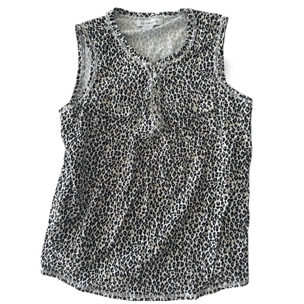 LIZ CLAIBORNE Women Leopard Print Sleeveless Top 95% Cotton Animal Print - M